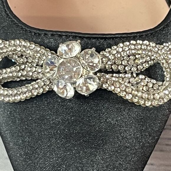 Yetier Heels Pumps Shoes size 10 Black Satin Faux Diamond Bow Cocktail Evening - Picture 4 of 12